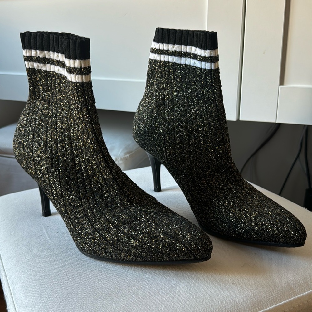 Stuart Weitzman Black and Gold Sock Boot size 7.5